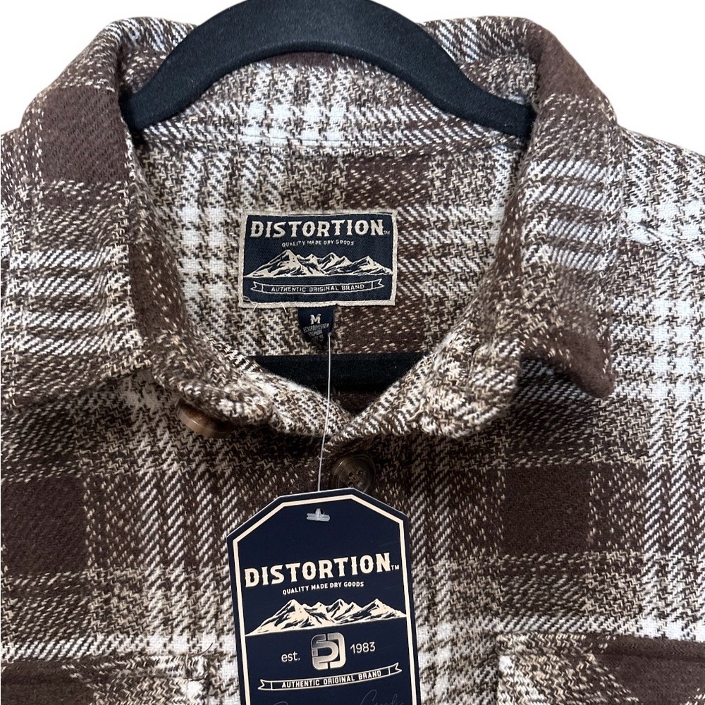 DISTORTION Men's Brown Plaid Casual Button Down Shirt,Size M,NWT - Picture 2 of 8